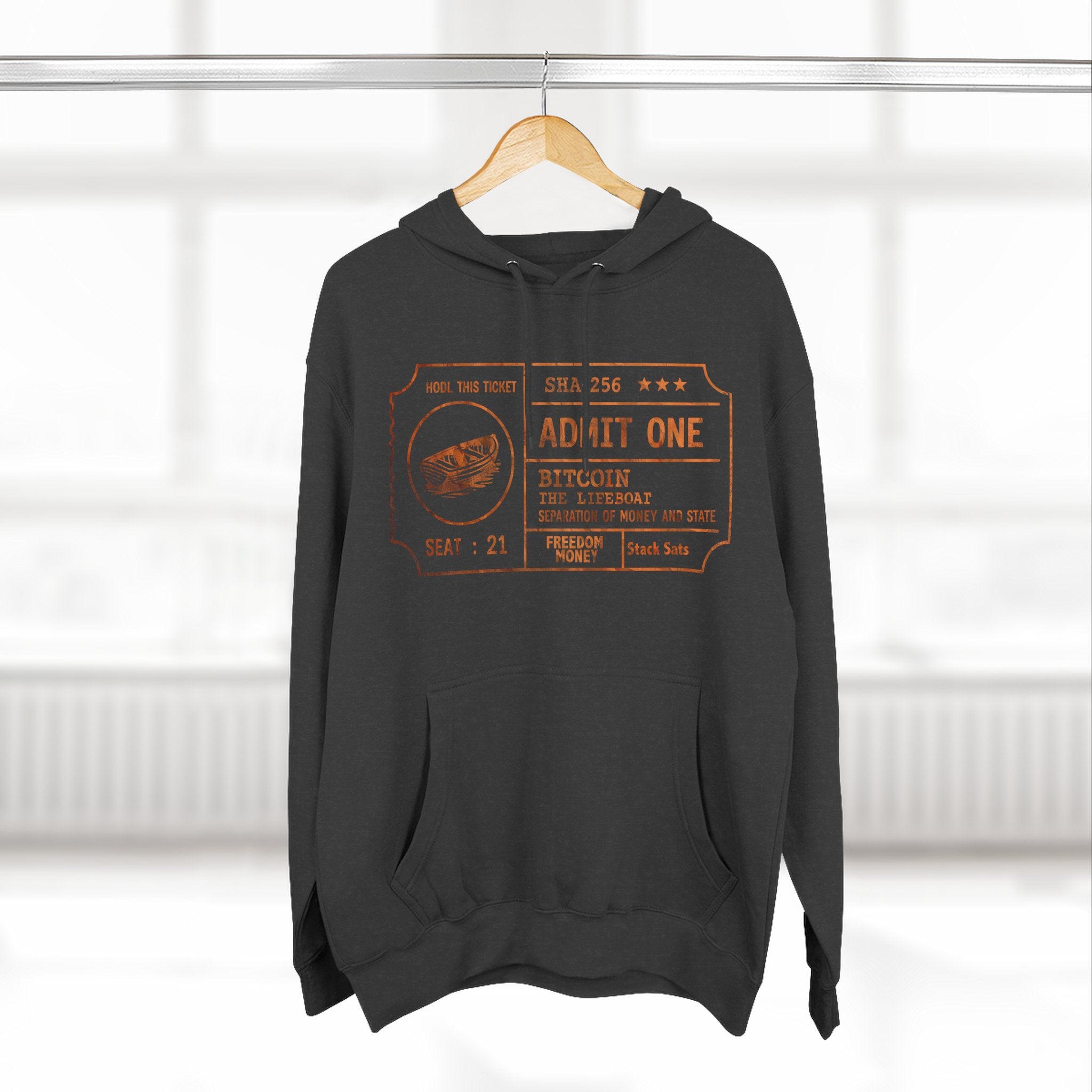 Fleece Hoodie - Bitcoin Lifeboat Ticket Design