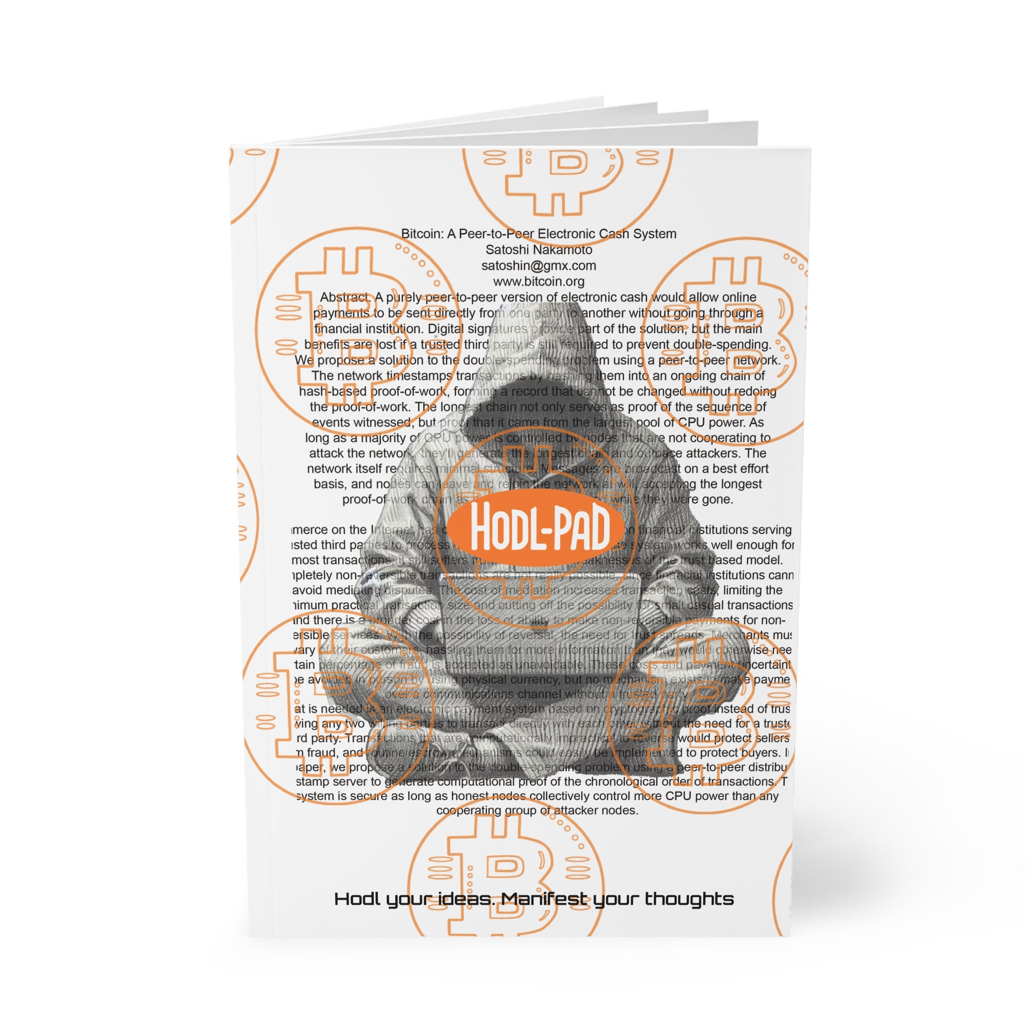 Hodl-Pad Bitcoin Journal - Softcover Notebook, A5 Orange on White