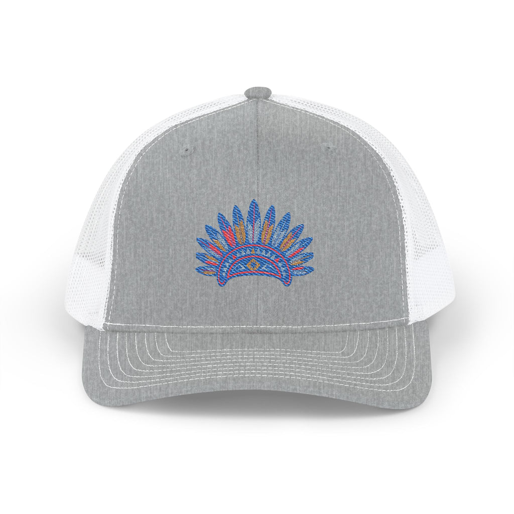 Embroidered Feathered Sun Snapback Trucker Cap