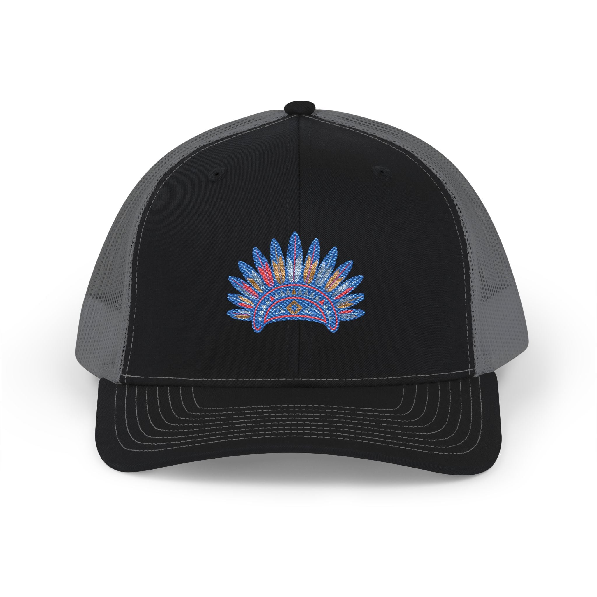 Embroidered Feathered Sun Snapback Trucker Cap
