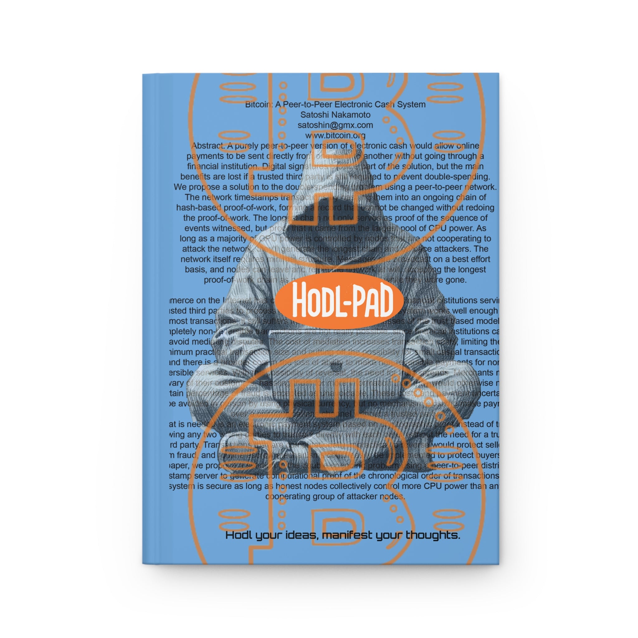Hodl-Pad Bitcoin Hardcover Journal Orange on Blue