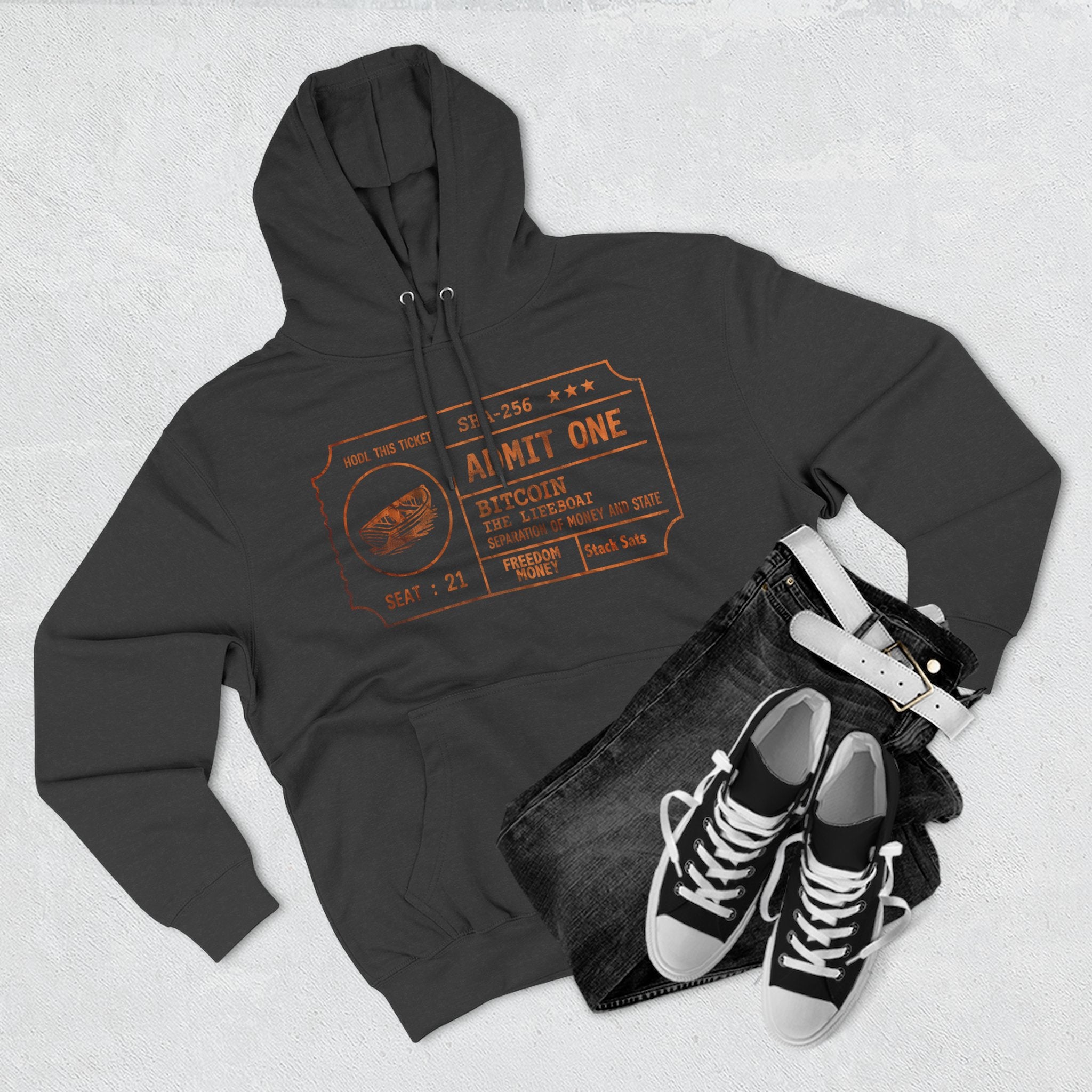 Fleece Hoodie - Bitcoin Lifeboat Ticket Design