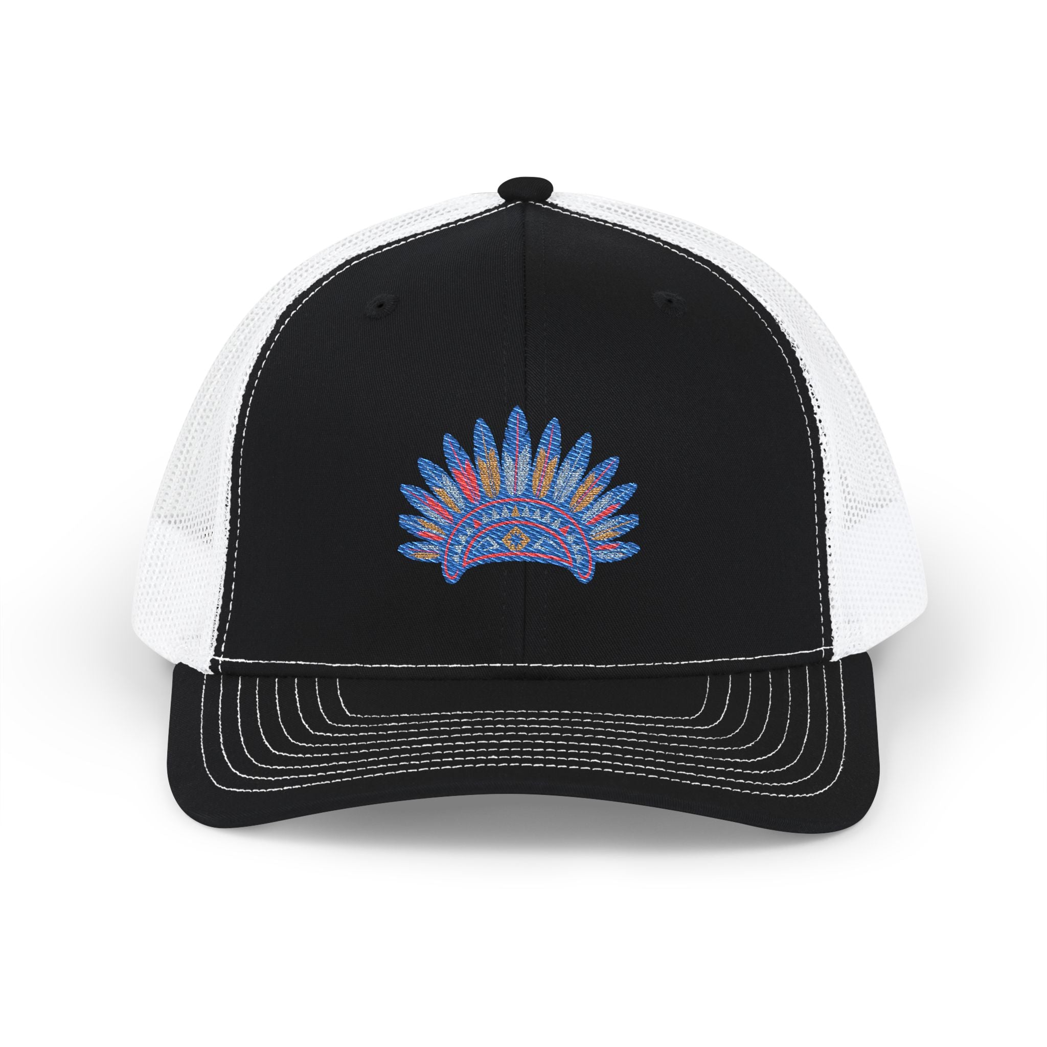 Embroidered Feathered Sun Snapback Trucker Cap